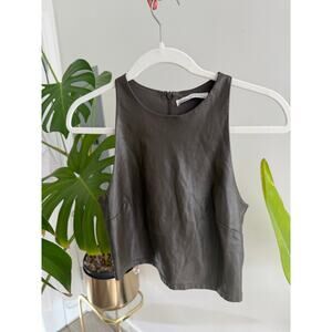 pull & bear brown leather fitted crop top | sz small